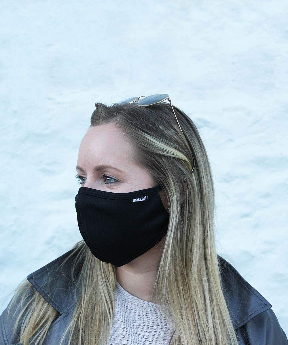 Reusable Black Polyester Face Covering | Washable | Anti Dust with Filters | 3 Layers | Breathable Fabrics | Sporty Look | Ideal for Cycling, Running and all Outdoor Activities | (2, Black) - Image 4