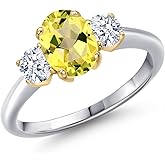 Gem Stone King 10K 2 Tone Gold Canary Mystic Topaz and White Zirconia Engagement Ring For Women | 2.06 Cttw | Oval 8X6MM | Gemstone November Birthstone