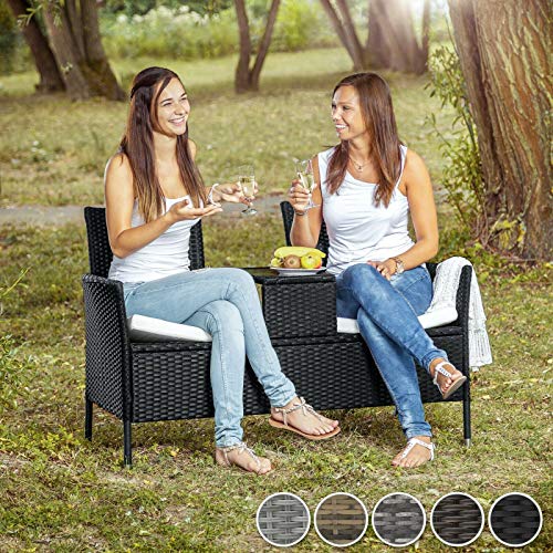 Poly Rattan Gartenmöbel Sitzbank mit Tisch Lounge Bank Sofa Gartenbank (Color : Schwarz | 401547) – Bild 3