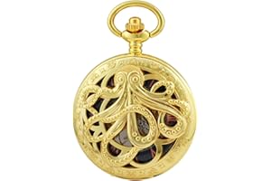 Dentily Hand Winding Hollow Roman Numerals Mechanical Pocket Watch Steampunk Mens Watches