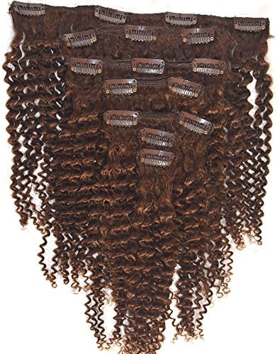 QDBeauty Hair Dark Brown Color #4 12inch Clip In Human Hair Extensions Brazilian Virgin Hair Afro Kinky Curly Clip in Hair Extensions 4B 4C Kinky Curly Clip Ins 7pcs/lot,120gram/set