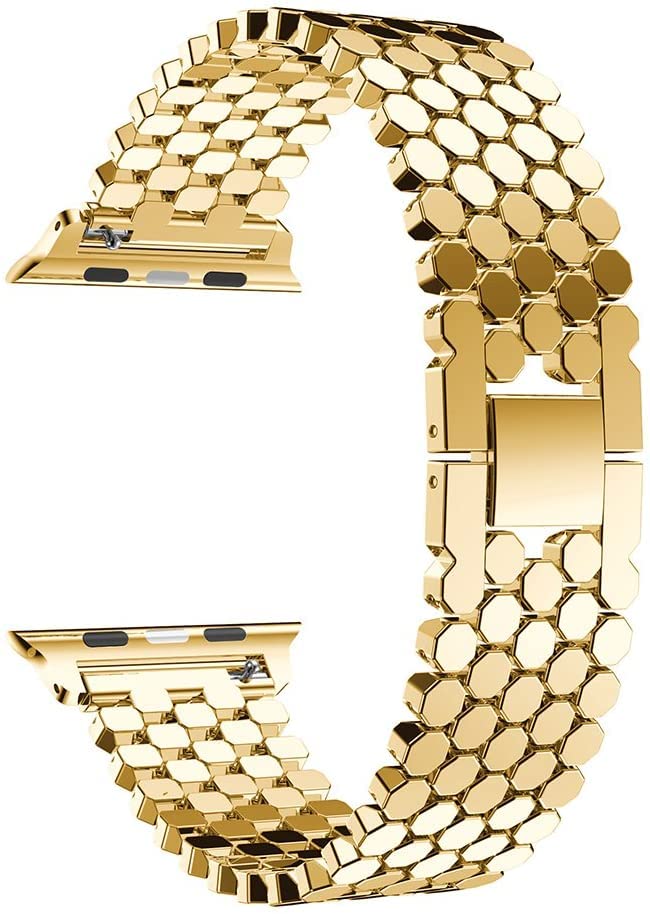 Fleshy Leaf Bands Compatible for Apple Watch 49/46/45/44/42mm, Stainless Steel Replacement for Series 11/10/9/8/7/6/5/4/3/Ultra 2/3/SE Nike+ Sports Strap (42mm 44mm 45mm, Gold)