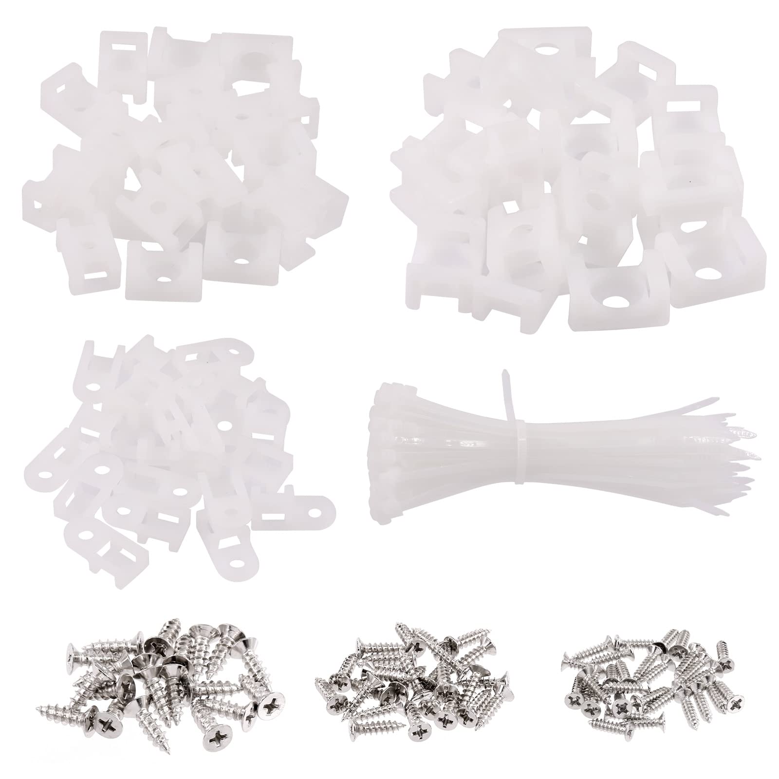 Glarks White Cable Tie Set - 360pcs Base & Zip Ties, 120pcs 3-6MM Saddle Type Mount Wire Holders, 6 Inch Self-Locking Cable Ties with Pan Head Screws
