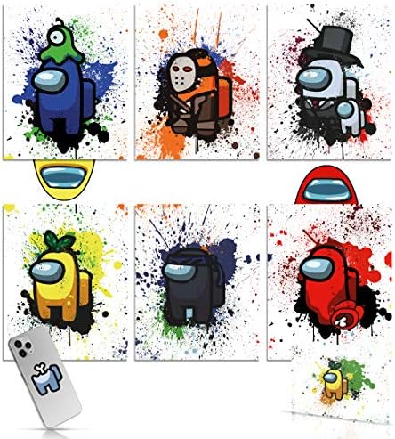Amazon Among Us ポスター商品 6枚セット 郵便と電話ケースステッカー付き クールなビデオゲームポスター 男の子の部屋に最適 素晴らしいゲームルーム壁装飾 インポストまたはクルーメイト 額なしウォールアート ポスター 8x10インチ インテリア オンライン通販