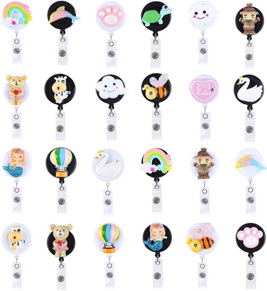 KTTGYRE 28 inches Retractable Badge Reels Reel Clip, Mixed Random Nurse ID Badge Holder with Belt Clip (Pack of 12-F)