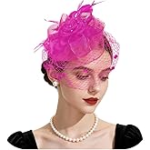 AFSITNIG Fascinators Hats for Women Tea Party Hat Flower Mesh Feathers Headband Vintage Cocktail Headwear with Veil