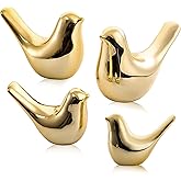 ZOOFOX Set of 4 Gold Bird Decor Figurine, Ceramic Small Animal Statues, Home Shelf Decor Furniture Desktop Display for Living Room, Bedroom, Cabinets and Office Desktop (Assorted Sizes)