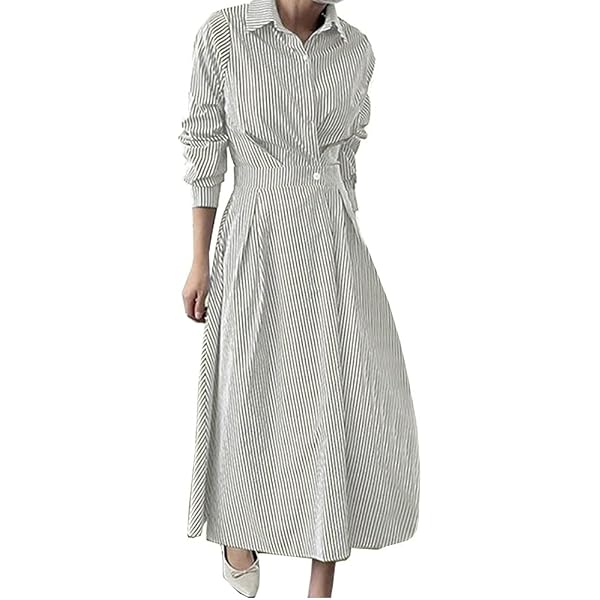 Ladyful Striped Shirt Dress for Womens Casual Long Sleeve Elegant Maxi Dress  Blue at Amazon Women's Clothing store