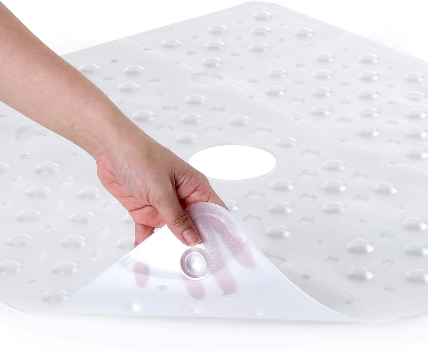 SlipX Solutions Extra Large Square Shower Mat, 27 x 27 Inches, Provides More Coverage & Non-Slip Traction (100 Suction Cups, Great Drainage, White Pearl): Health & Personal Care