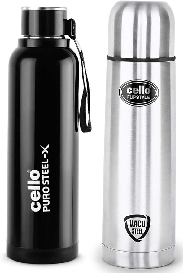 Buy Cello Flip Style Stainless Steel, 1 Litre, Silver & Cello Puro