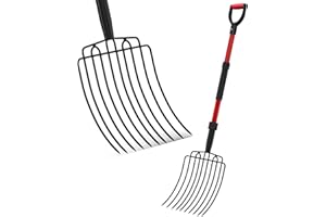 COSITA Pitch Fork for Garden, Wide Pitchfork with 10 Metal Tines, Heavy Duty Garden Fork with Fiberglass Handle 44-Inches, Ch