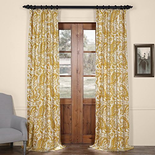 HPD Half Price Drapes PRCT-D09B-84 Printed Cotton Curtain (1 Panel), 50 x 84, Edina Yellow
