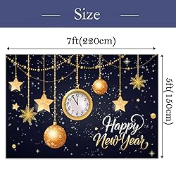 OFILA Happy New Year Backdrop 7x5ft Black and Gold