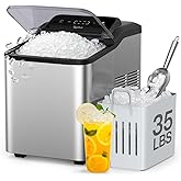 Typhur Fast Nugget Ice Maker Countertop with Self-Cleaning Pump, 35lbs/24H Crushed Pebble Ice Machine with Pellet Ice, 8 Packs Cleaner, Dual Ice Scoops for Home, Kitchen, Party, RV, Stainless Steel