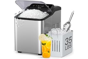 Typhur Fast Nugget Ice Maker Countertop with Self-Cleaning Pump, 35lbs/24H Crushed Pebble Ice Machine with Pellet Ice, 8 Packs Cleaner, Dual Ice Scoops for Home, Kitchen, Party, RV, Stainless Steel