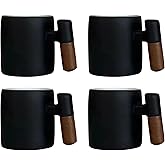 Dicmracy 2-Oz Ceramic Espresso Cups with Wood Handle, 2/4-Piece Set for Coffee, Tea, Latte - Dishwasher Safe, Multi-Color & Wood Styles, Gift & Café Use (black, Wooden Handle4)