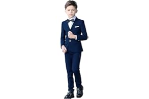 YuanLu Boys Suit for Kids Tuxedo Wedding Ring Bearer Outfit, 5 Piece Boy Slim Fit Formal Suits with Adjustable Waist