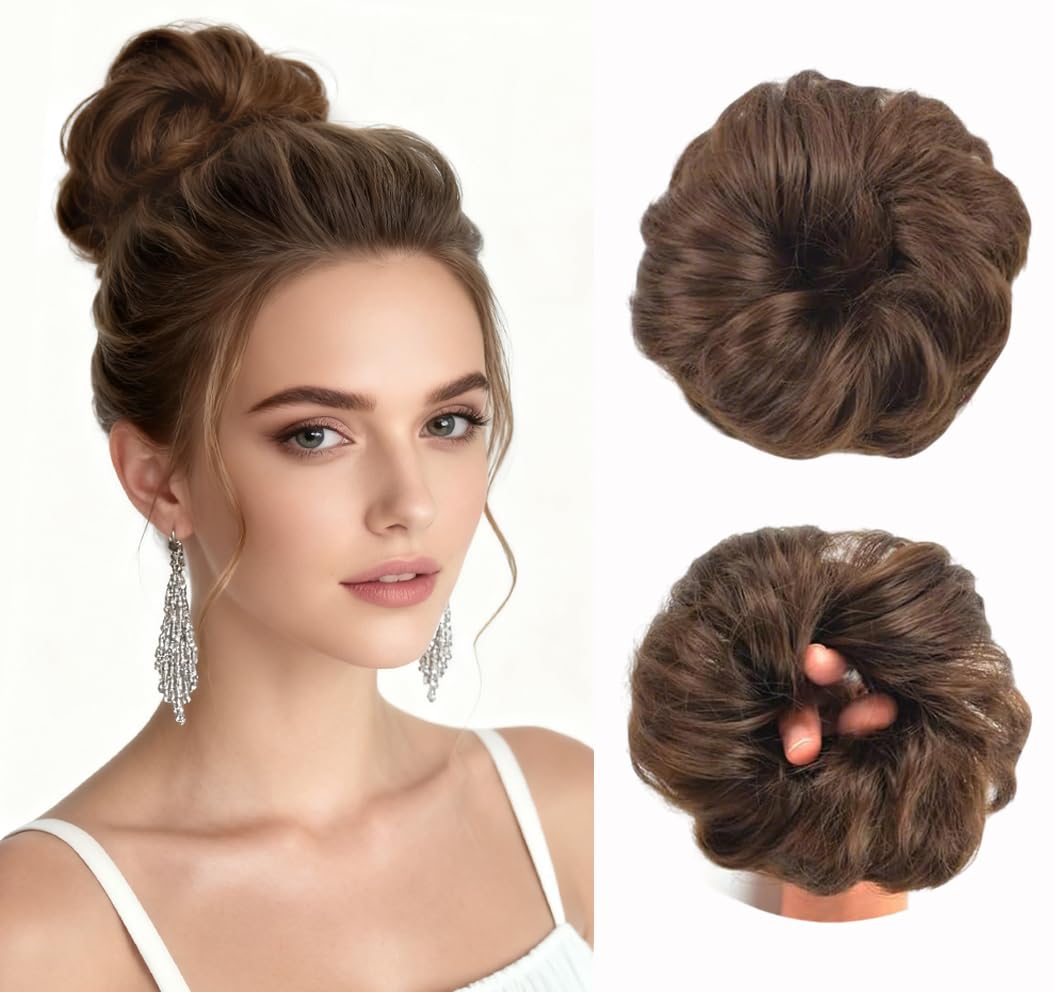 1 Piece Messy Wavy Curly Hair Scrunchies - Synthetic Donut Chignon Hair Ribbon Ponytail - Wig (8#)