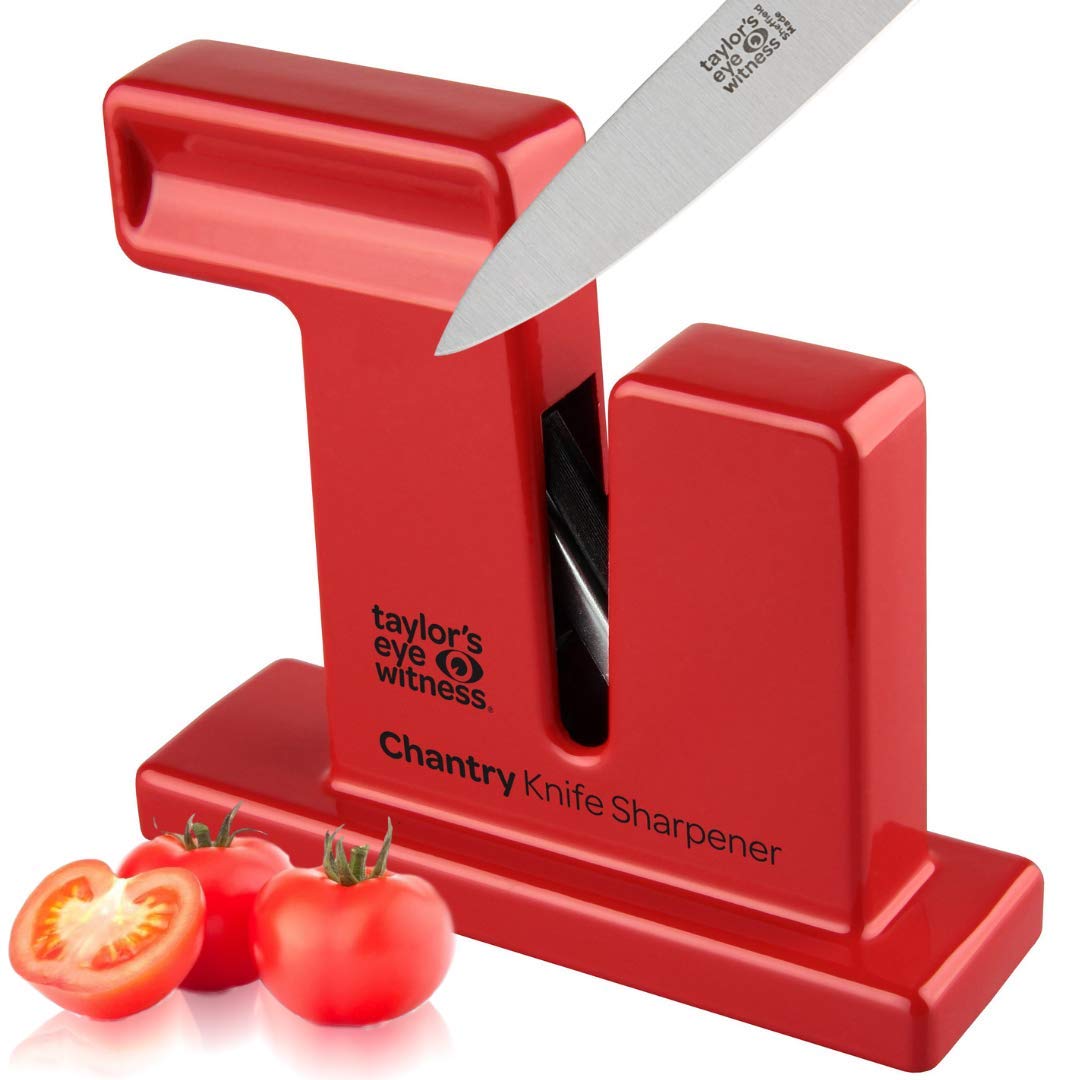Taylor’s Eye Witness Chantry Knife Sharpener - Pillar Box Red Manual Kitchen Knife Sharpener. Sharpens Plain or Serrated Knife Blades. Requires No Batteries or Mains Electric. UK Craftsmanship.