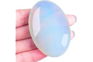 ARTSZOUTIC 2.4" Opal Palm Stone Healing Crystals Gemstones, Polished Healing Stone for Calming, Oval Opalite Pocket Worry Stone for Anxiety Stress Relief Therapy, Christmas Gift 1PCS