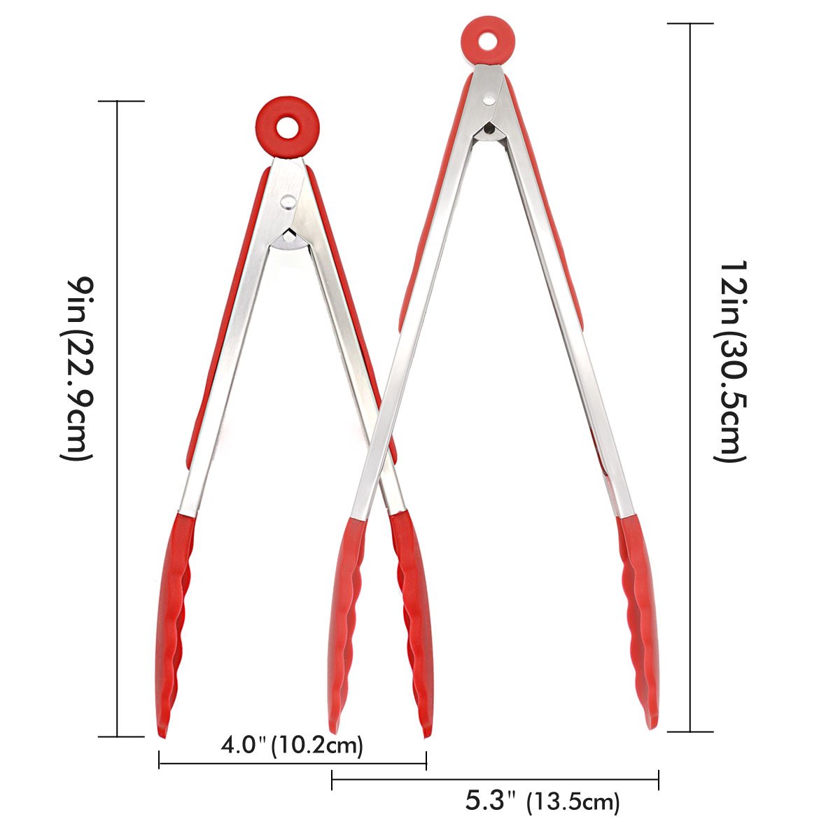 Phyles Pinzas de Cocina, Silicona de Cocina Premium Pinzas Antiadherentes 2 Pack 9 y 12 Pulgadas(Rojo)