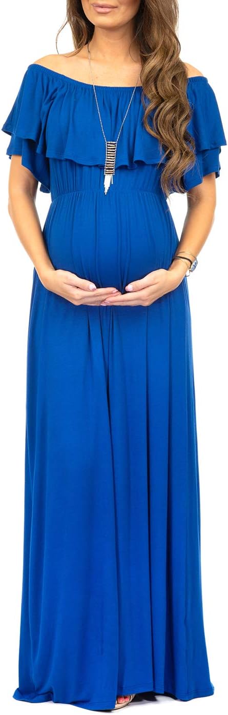 Open Shoulder Maternity Dress with Ruffles