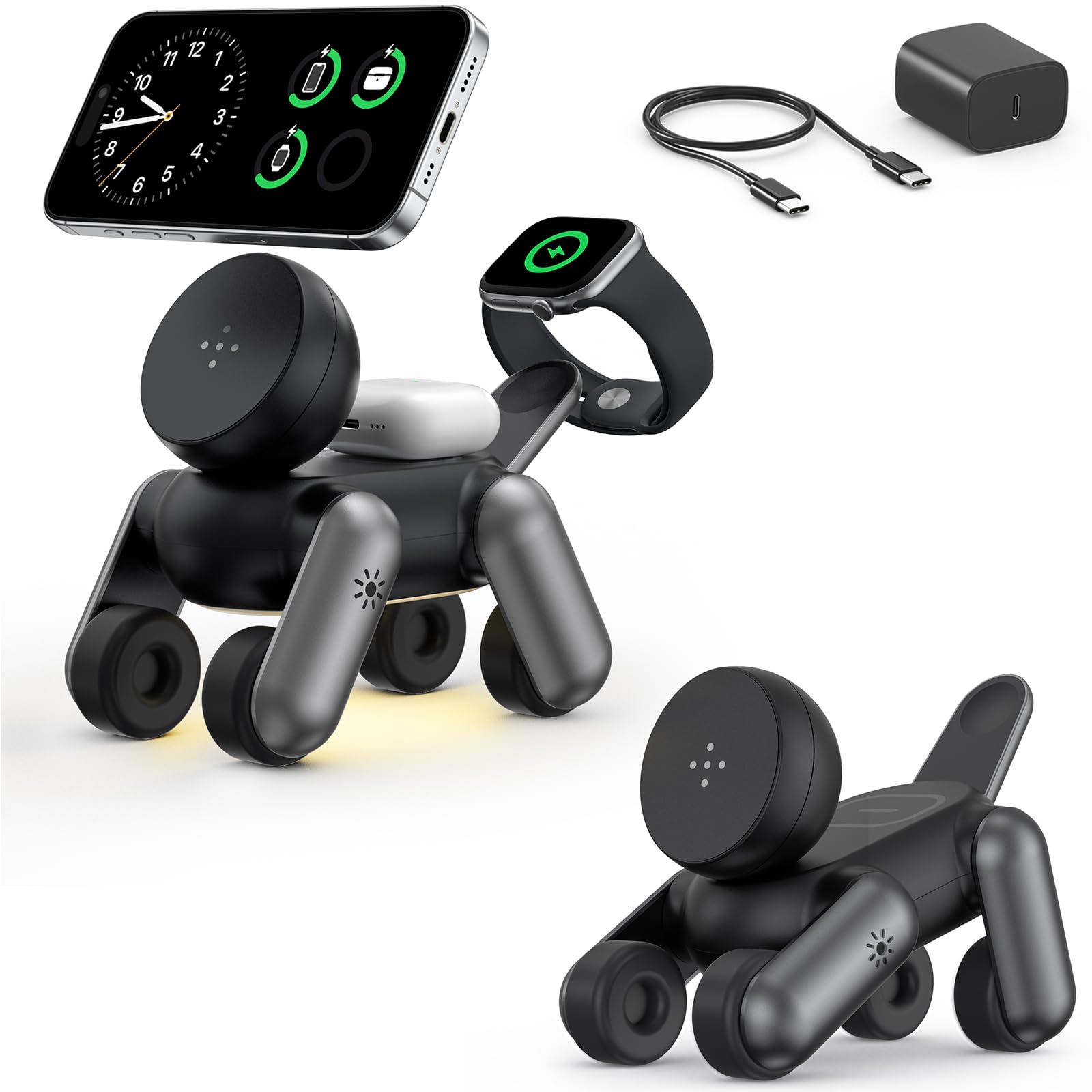3-in-1 Wireless Charging Station for Apple Devices, Lovely MagSafe Charger Stand,Fast Charging Wireless Charger Station for iPhone 17/16/15/14/13/12/Air Series, Apple Watch & AirPods Pro/4/3/2
