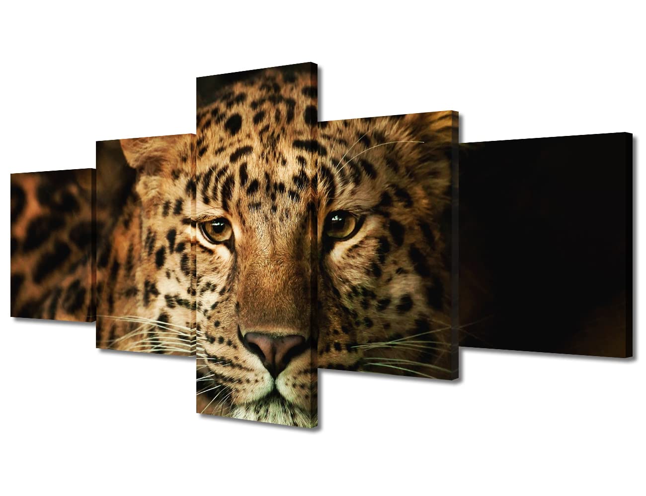 5 Panel Wall Art Leopard Head Paintings Animal Picture The Beast Prints on Canvas Modern Wall Paintings Canvas Art for Bedroom Framed Wall Art Home Decorations for Living Room Ready to Hang 50"Wx24"H