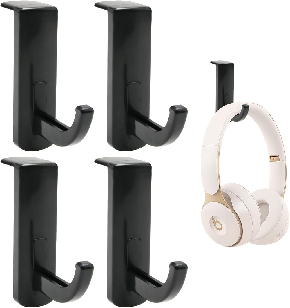 4x Headphone Hanger Black Stick-on Hook Monitor Headset Stand Strong Adhesive