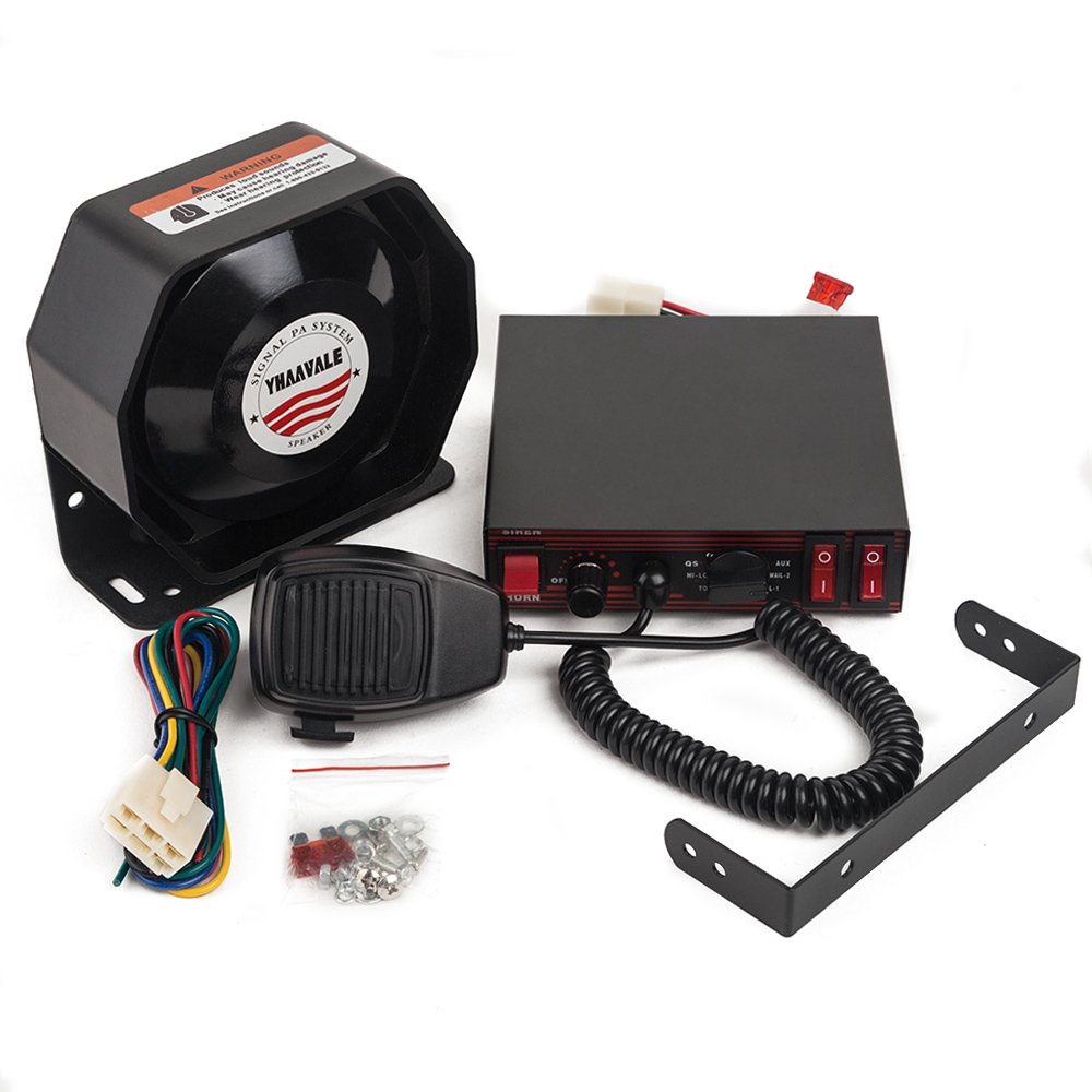 YHAAVALE CJB200E Amplifier Police Siren & Metal Ultra Slime Octagon Flat Speaker,DC12V 100W 8 Tones Wired Mic Loudspeaker Emergency Electronic PA System