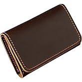 QAZSE Handmade Leather Credit Card Holder Mini Front Pocket Cardholder Small Business Card Travel Wallets for Men Dark Coffee Color