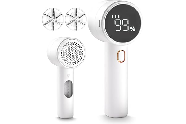 Fabric Shaver, Lint Remover Rechargeable, Electric Portable Sweater Defuzzer with 3 Speeds, 6 Leaf Blades, Digital LED Displa