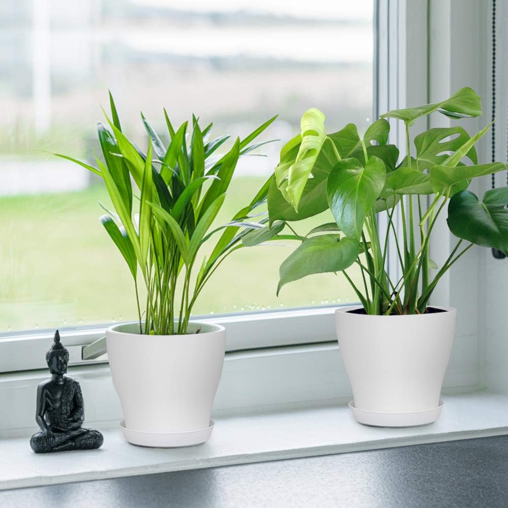 HOMENOTE Plant Pots, Set of 15 Plastic Planters with Multiple Drainage Holes and Tray 6 inch Indoor Plant Pot for All Home Garden Flowers Succulents, Cream White : Kitchen & Dining