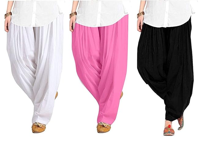 Traditional Women's Soft 100% Cotton Patiala Bottom Salwar Combo pack [black-white-pink]