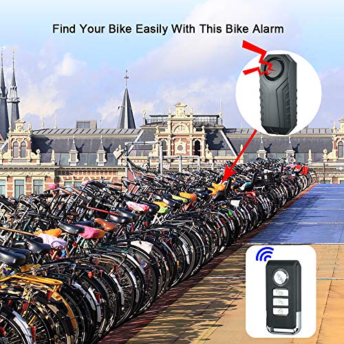 WiHoo 113dB Wireless Motorcycle Bike Alarm,Security Vehicel Anti-Theft Vibration Alarm Bicycle Alarm IP 55 Waterproof with Remote Adjustable Sensitivity Windows/Door Alarm Vibration Sensors (Black)