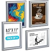 Azar Displays 300336-SLV-4PK Wall Mount Plastic Snap Poster Frame 8.5" x 11" Portrait/Landscape Sign Holder Frame, 4-Pack
