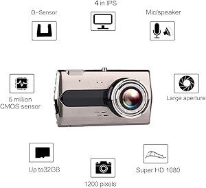 DTTKKUE Dash Cam 4"IPS WDR HD Night Vision Dashcams for Cars Front and Rear 12 Million Pixels F2.0 Aperture Dashcam Wide Angle 170 ° Dash-Cam Dual-Lens Real-Time Recording
