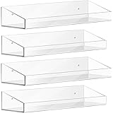 AMADA HOMEFURNISHING Acrylic Shelves, Floating Shelves with Mounting Hardware & Raised Edges, Clear Shelves for Pops, Kids' B