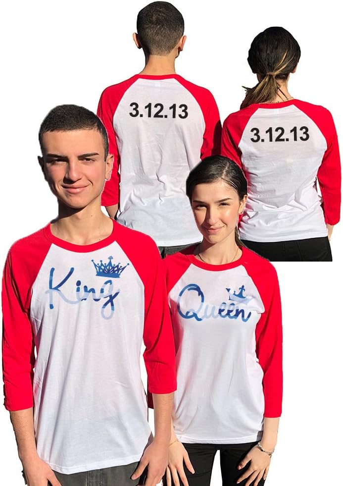 King Queen Personalized Couple Camouflage Baseball Raglan Matching Shirts, Back Custom Dates