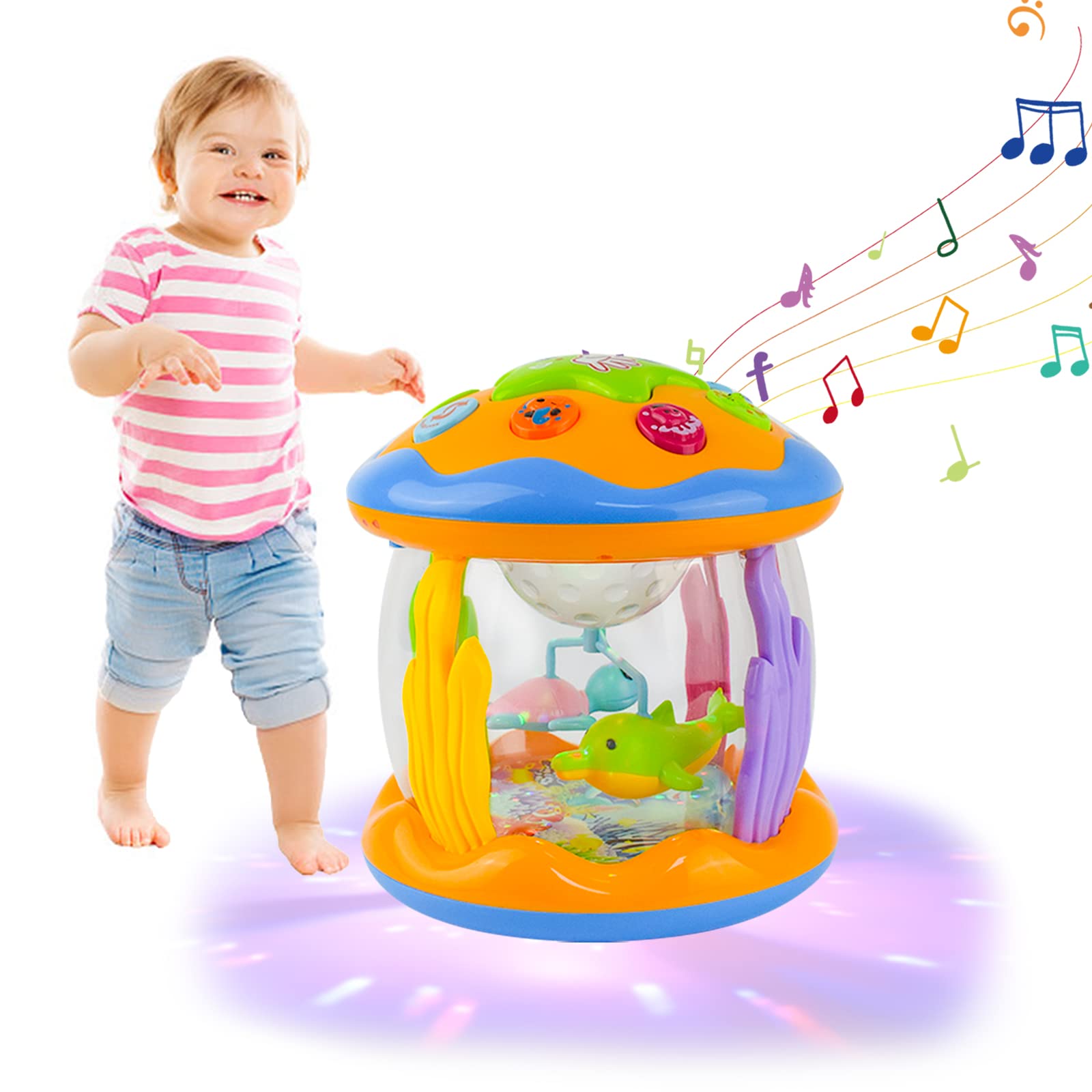 Kikuo Musical Toy, Ocean Projector Baby Light Up Toys with Music, Early Learning Light Up Toys, Babys Sensory Toy for 6+ Month Old Infant for Kids Toddler Crawling Learning