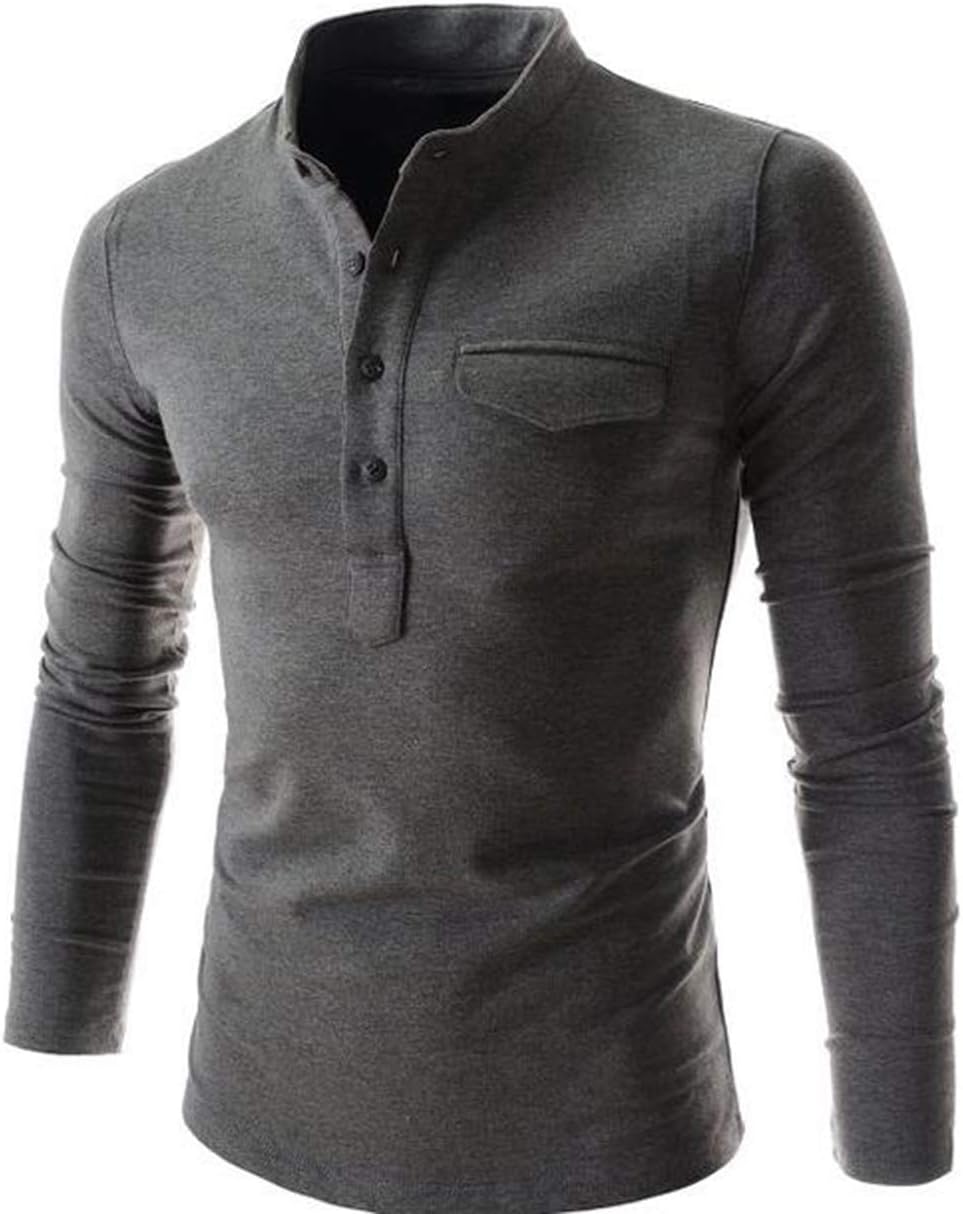 Mens Casual Long Sleeves Shirts Henley Shirt Grandad Neck T-Shirts Tees Button Placket Top