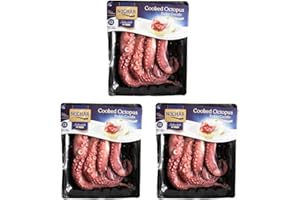 NUCHAR Premium Cooked Octopus (Pulpo Cocido) - Firm Texture, Deep Flavor - Pack of 3 (17.64 oz each) - Ready-to-Eat Octopus - Versatile for Grilling, Baking, Salads - Rich in Omega-3 - Gourmet Seafood