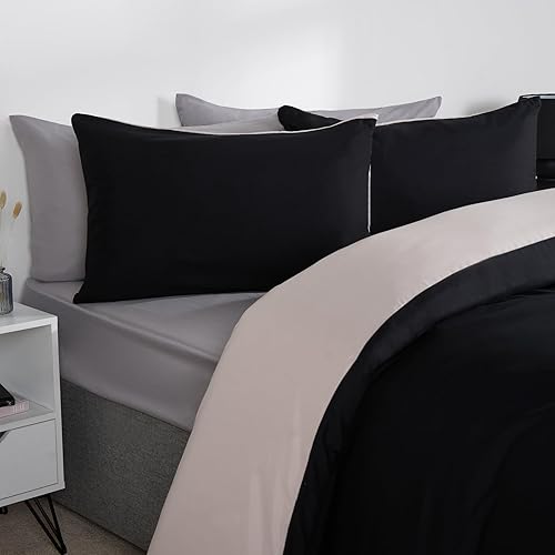 Brentfords Superking Duvet Covers Reversible, Bedding Set Duvet Cover with Pillowcases Microfibre Super King Duvet Cover Bedroom Decor Luxury Super Soft Quilt Covers, Natural/Black