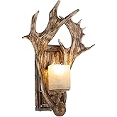 VPABES Indoor Antler Wall Sconce with Frosted Resin Lampshade, Rustic Faux Resin Antler Wall Mount Light Fixtures for Bedroom
