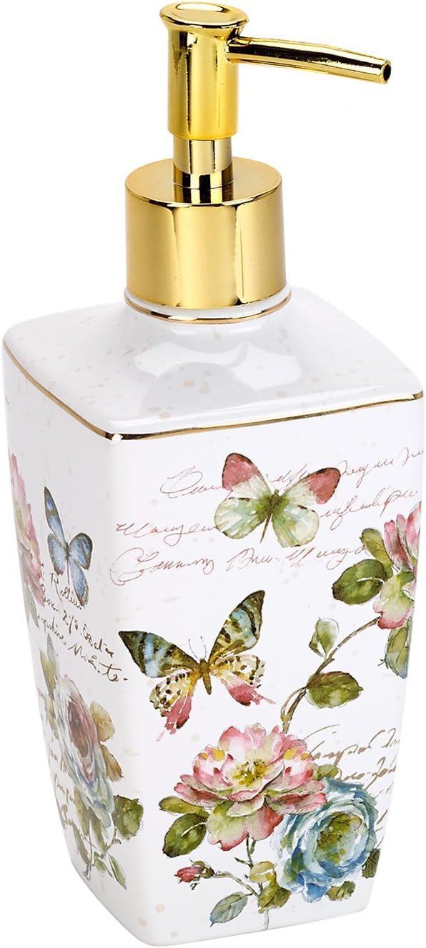 Photo 1 of Avanti Linens - Lotion Pump/Soap Dispenser, Ceramic Countertop Accessories, Artistic Home Decor (Butterfly Garden Collection)