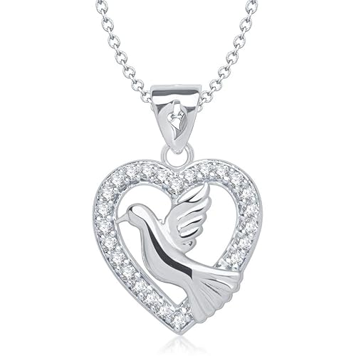 Vina Jewels Valentine Pigeon Heart Shape Rhodium plated Pendant - P1189R [VKP1189R] [Jewellery]