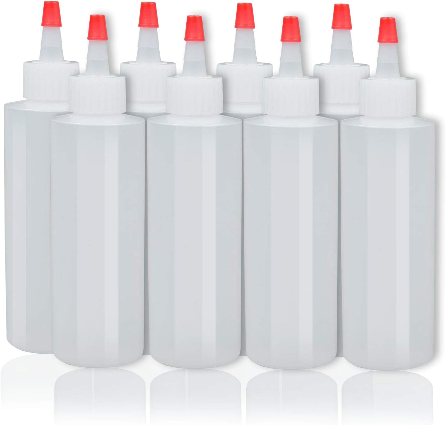 8Pack Plastic Squeeze Condiment Bottles 4 Ounce with Red Tip Cap Perfect for Ketchup, BBQ