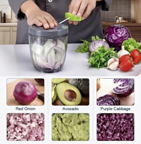 INCITATUS – MANUAL GARLIC CHOPPER – PULL STRING CHOPPER – MANUAL FOOD PROCESSOR – VEGETABLE CUTTER 30 FL OZ – PULL CORD ONION – BPA FREE BOWL & STAINLESS STEEL BLADES