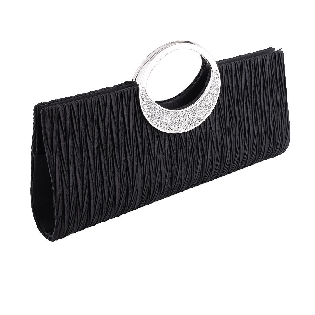 Tskybag Womens Tote Bag Ladies Crystal Diamante Clutch Purse Bridal Wedding Evening Party Handbag Black White Silver Wallet (Black)(Size: W11.05, D1.2, H4.7inch)