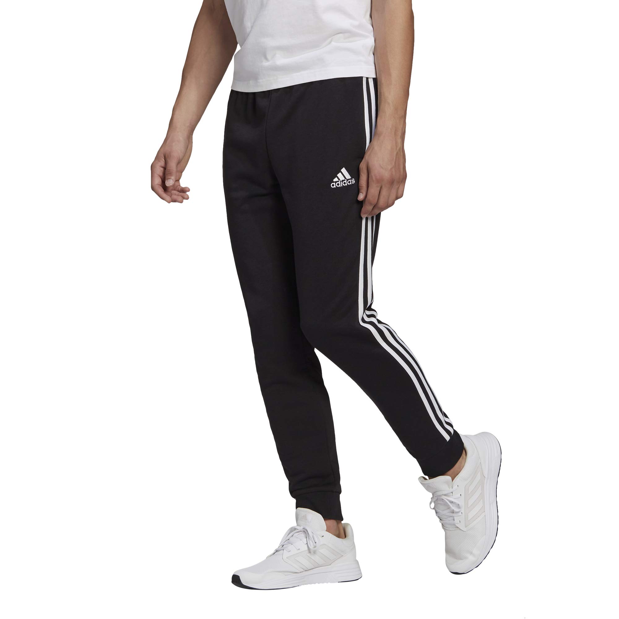 Photo 1 of Adidas Mens Essentials French Terry Tapered Cuff 3-Stripes Pants Black/White Small